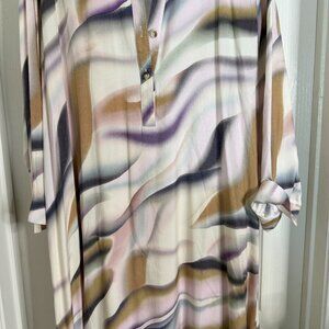 Chico's Watercolor Abstract Print Belted Shirt Dress Long Sleeve Size 3 16
